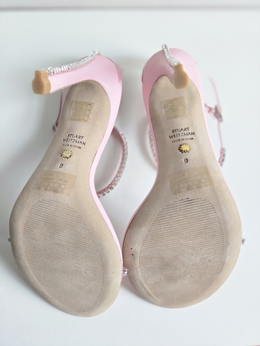 New Stuart Weitzman Nudistglam 110MM Embellished Strap Light Pink Sandals Size 9 - Picture 10 of 10